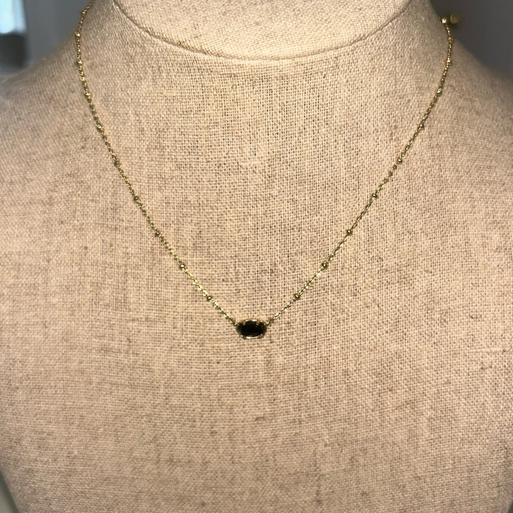 Kendra Scott Mini Elisa Gold Satellite Pendant Necklace Short with Black Stone